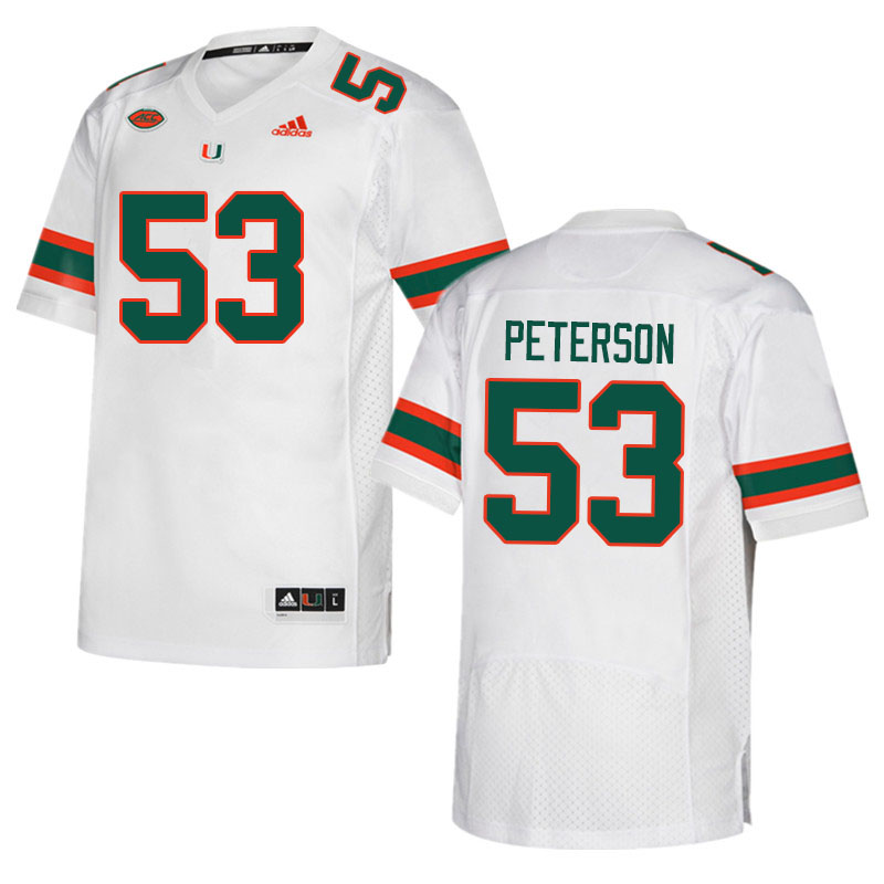 Men #53 Lucas Peterson Miami Hurricanes College Football Jerseys Sale-White